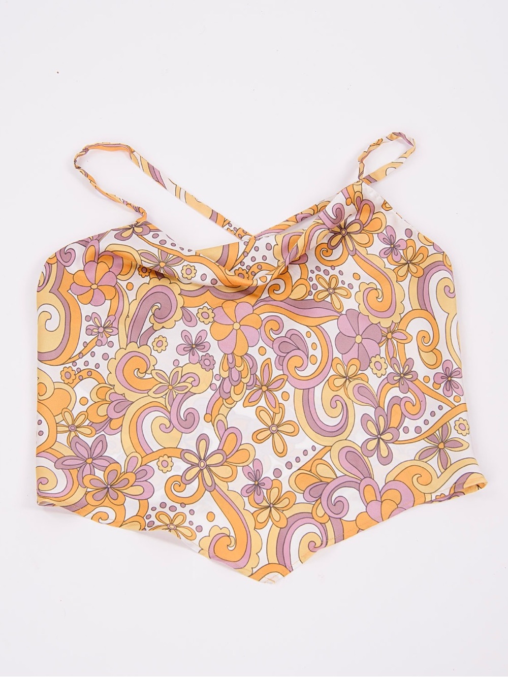 Bwear Floral Paisley Cowl Neck Crop Top - Pink & Yellow
